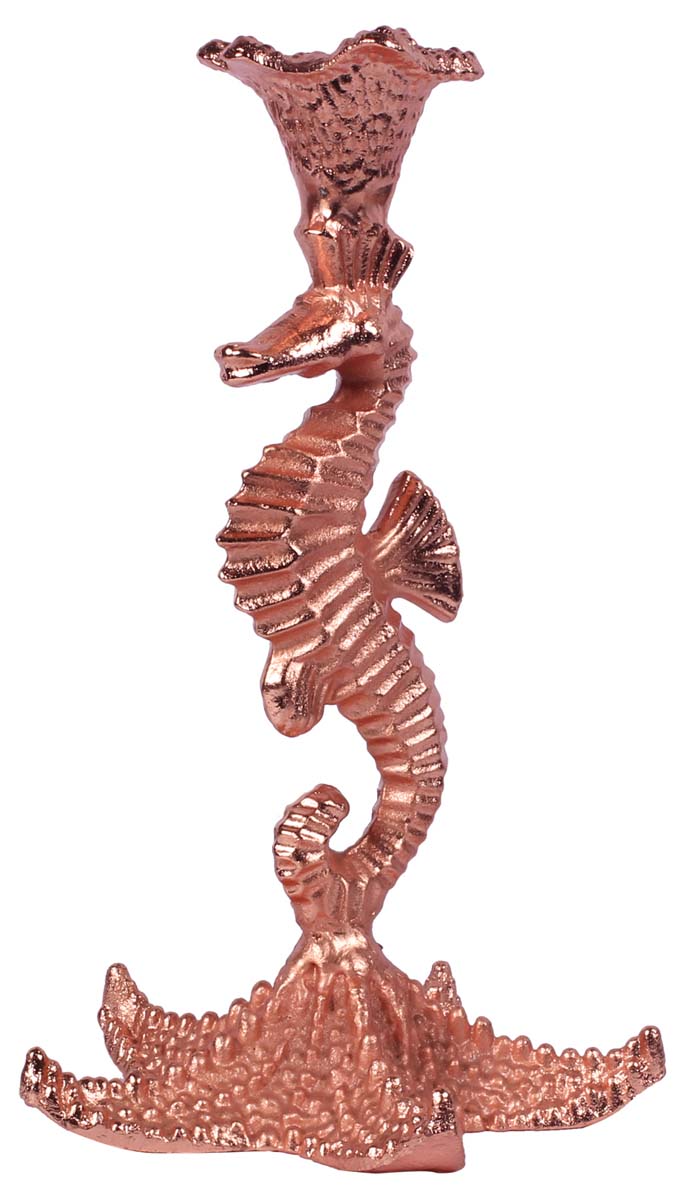 11.5” Large Sea-Horse Candle-Stand in Aluminum - Copper Color - Hand-Crafted Home Decor from India - Buy in Bulk Wholesale